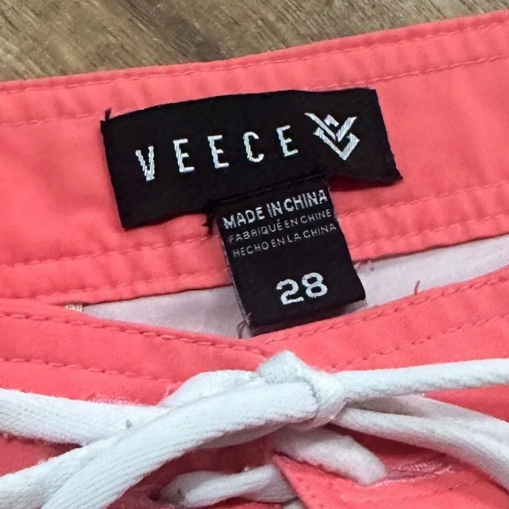 VEECE | Men's Coral Peach Ombre Magic Print Stretch Swim Trunks Board Shorts, 28